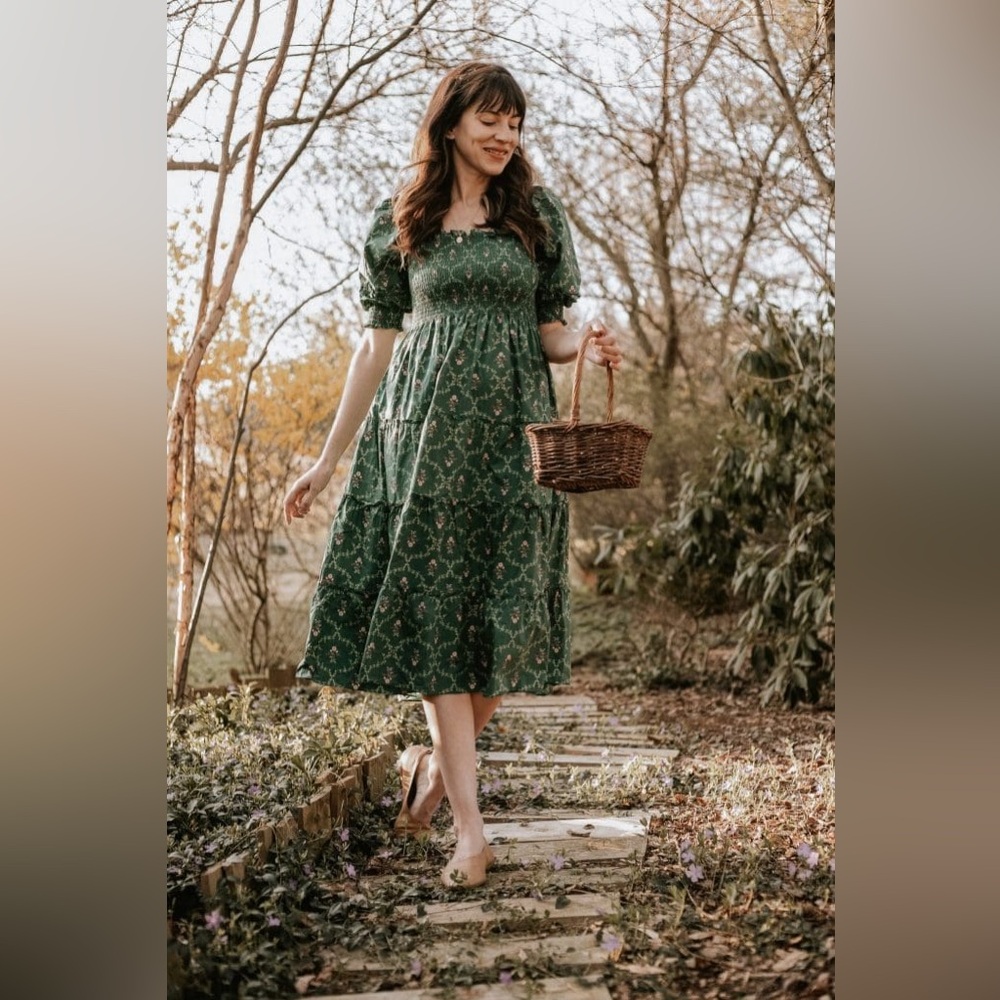 Nesli Nap Dress - Emerald Trellis - Emerald Trellis / XS